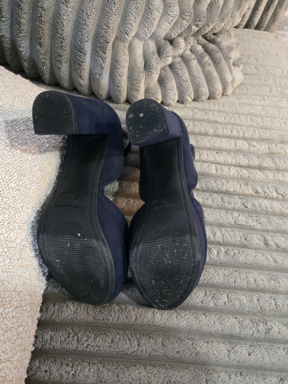 Women's Navy Suede Platform Block Heel Sandals with Ankle Strap - Picture 4 of 5